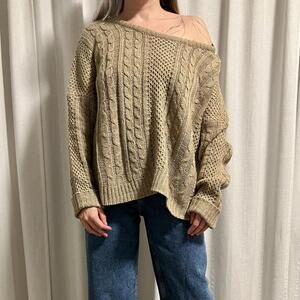SWS beige oversized cable knit sweater